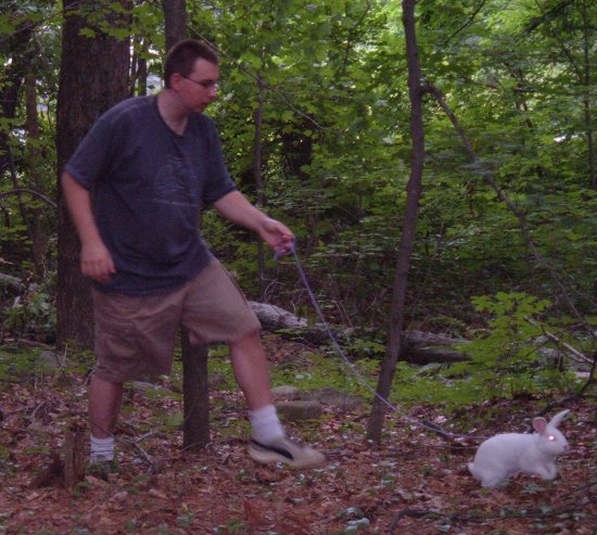 gussy and keith in the woods