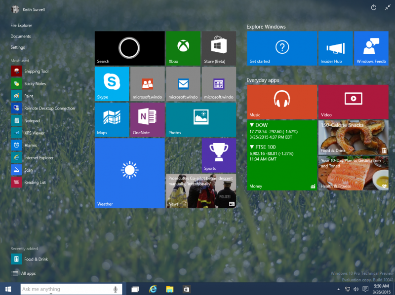 windows 10 - start menu (expanded)