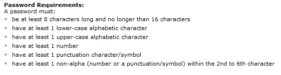 password requirements