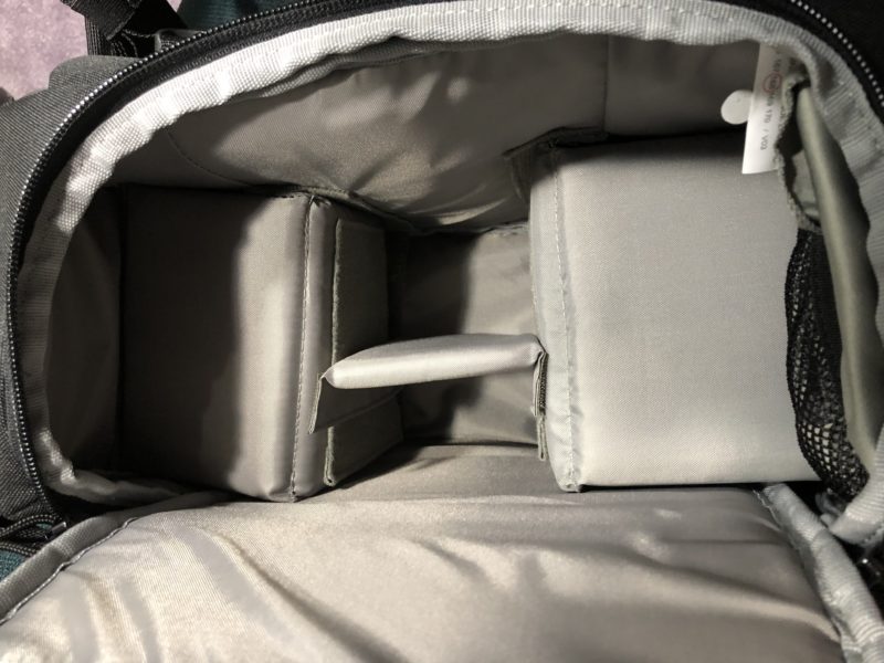 The inside of the Lowepro sling bag