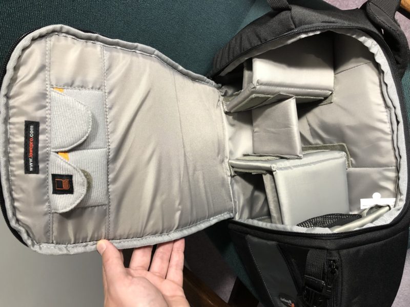 Lowepro sling bag fully open