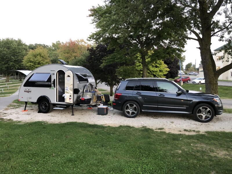 Keithmobile-E and our camper at our first campsite in Ohio