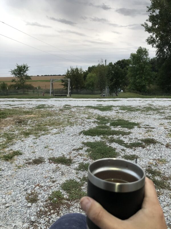 Relaxing with a drink and watching the sky where there were distant thunderstorms